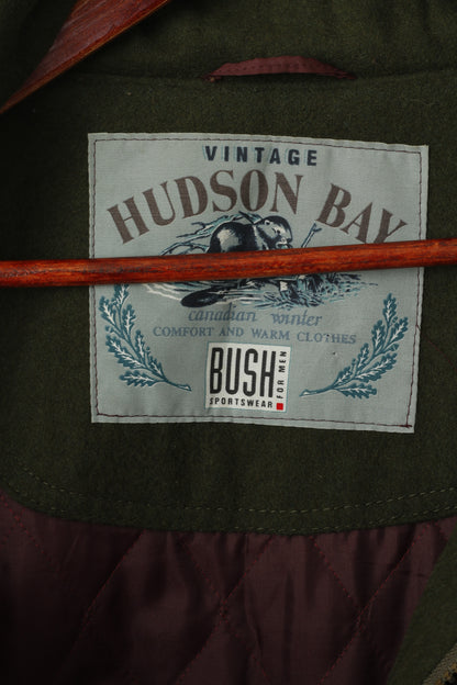 BUSH Vintage Hudson Bay Men 50 L Jacket Green Wool Cachmere Sportswear Canadian Coat
