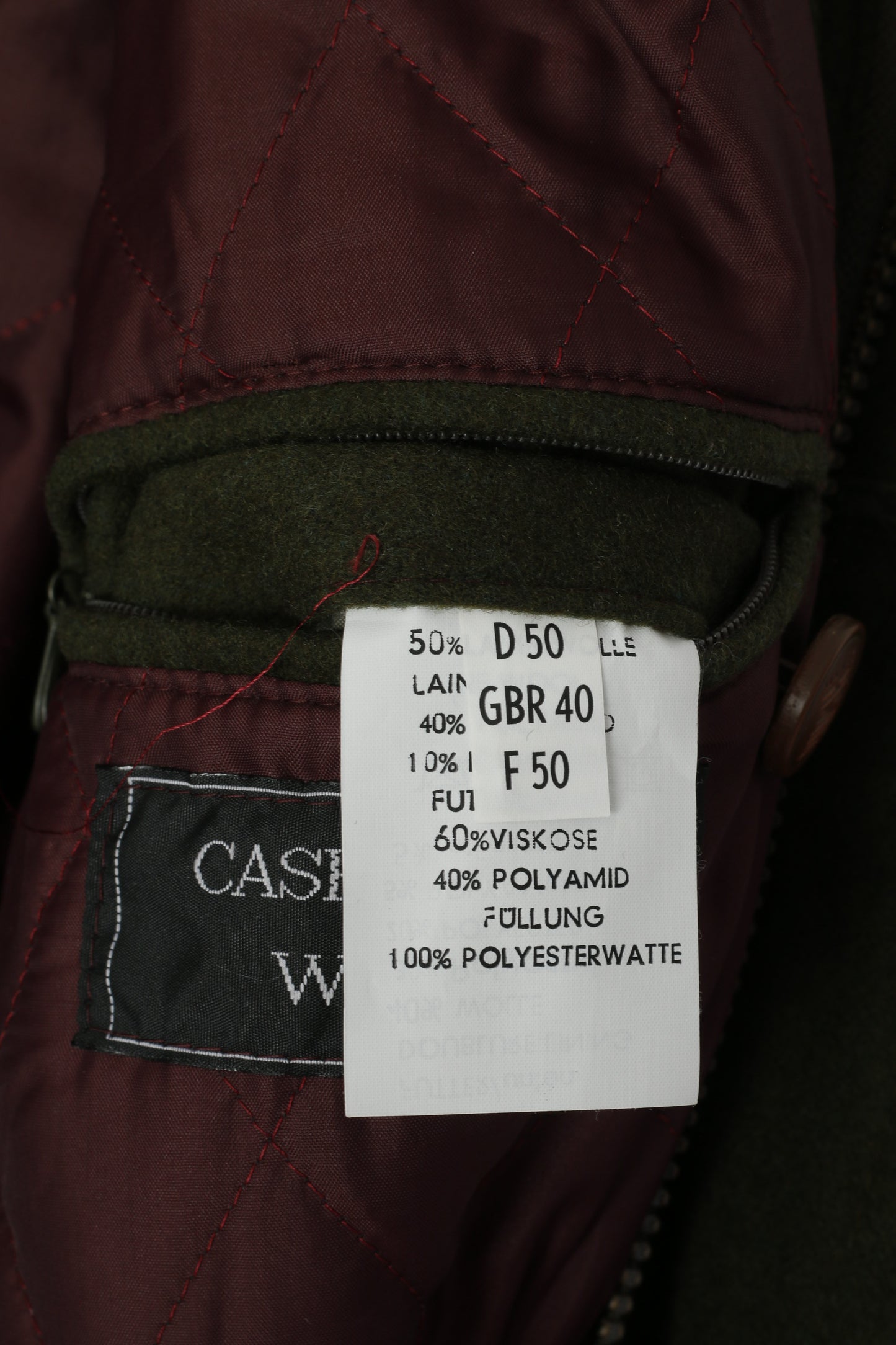 BUSH Giacca vintage da uomo 50 L della Baia di Hudson in lana verde Cachmere Sportswear Cappotto canadese