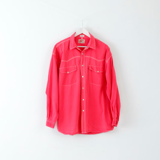 Camicia casual XL da uomo Trader Tasche sul petto con bottoni in cotone a maniche lunghe rosa