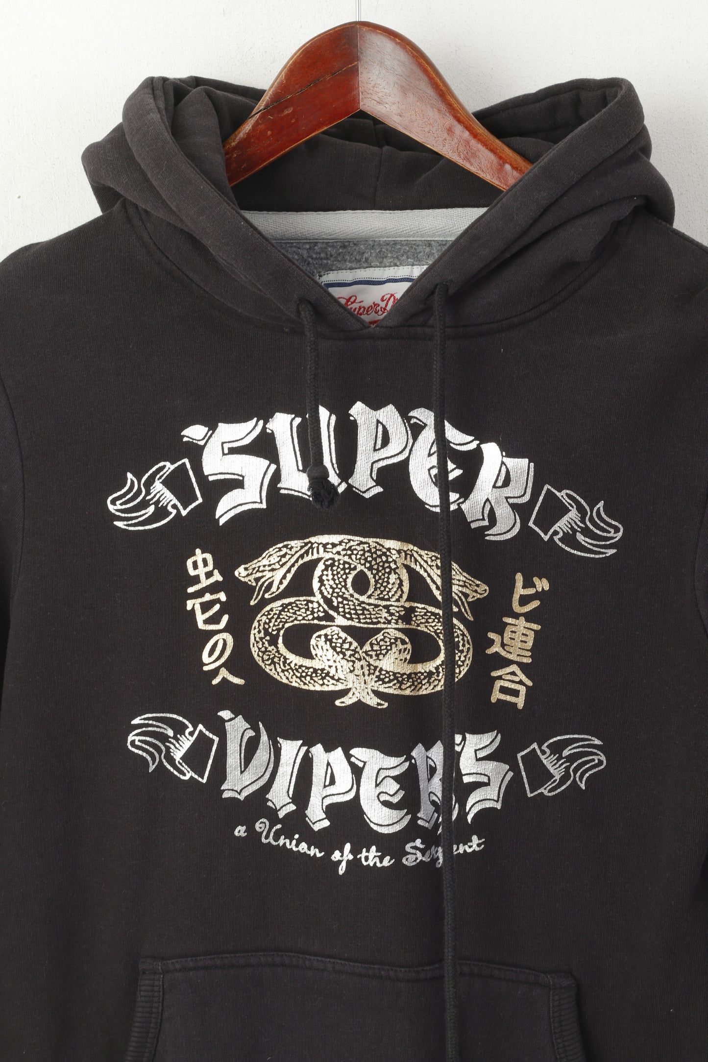Superdry Women M Sweatshirt Black Cotton Super Dipers Hooded Sport Top