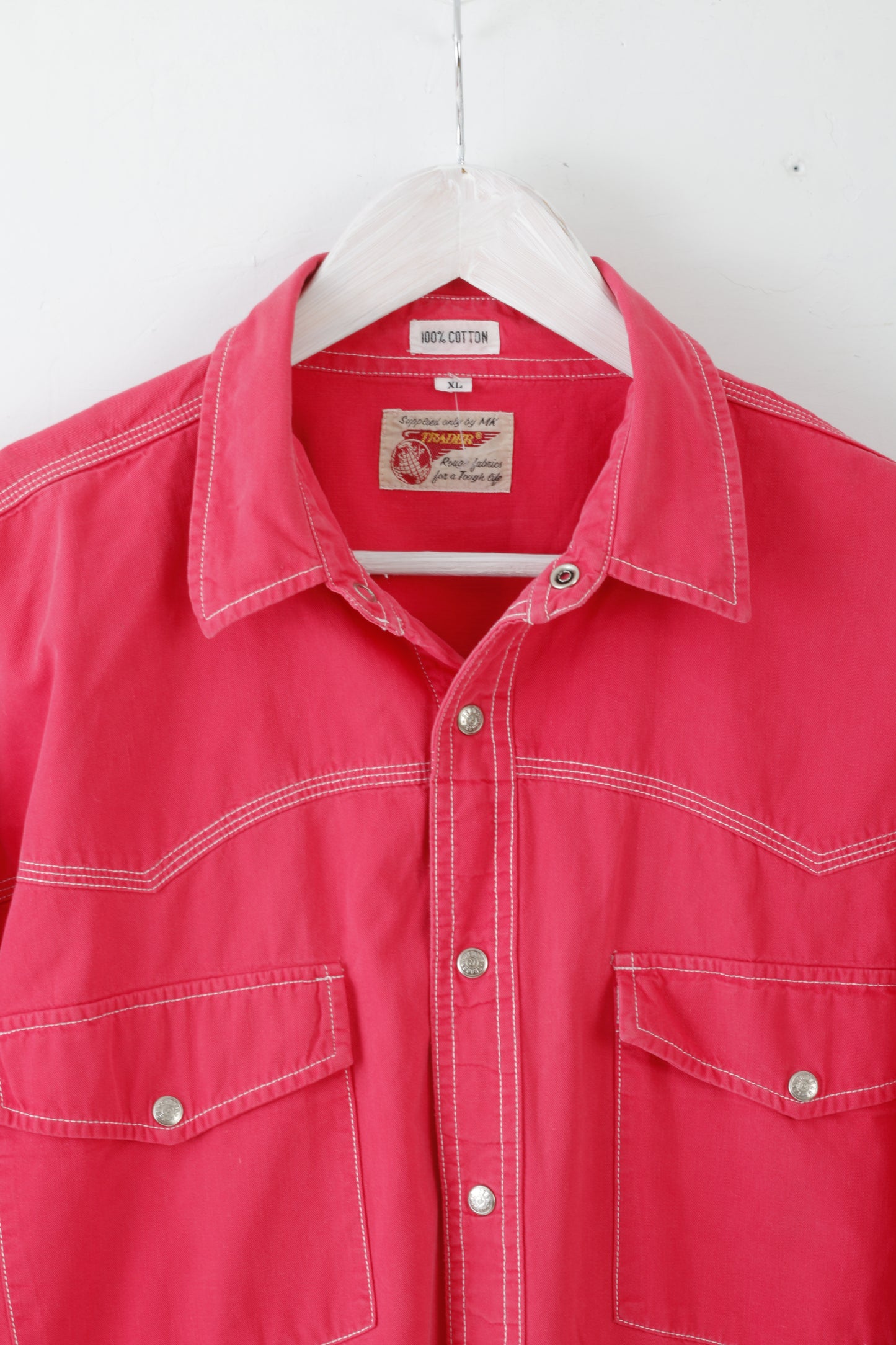 Trader Mens XL Casual Shirt Pink Long Sleeve Cotton Buttoned Breast Pockets