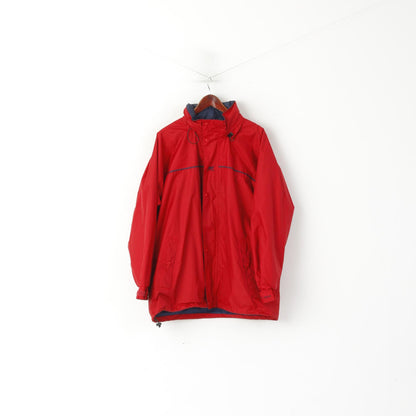 Helly Hansen Men L Jacket Red Nylon Waterproof Hidden Hood Outdoor Top