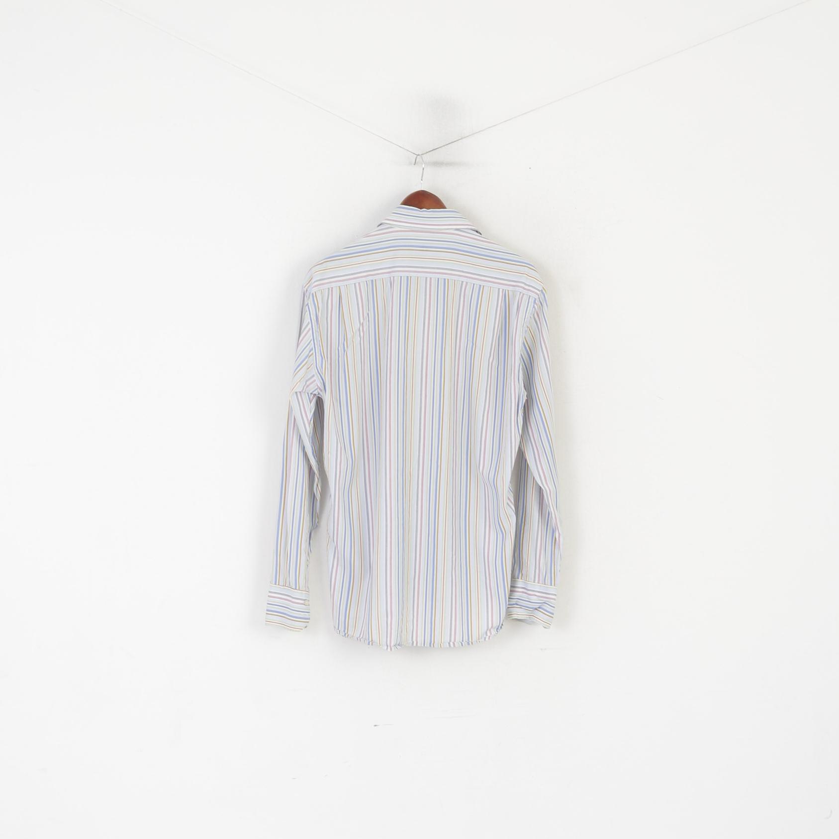 Peak Performance Men L Casual Shirt Blue Cotton Striped Kings Long Sleeve Top