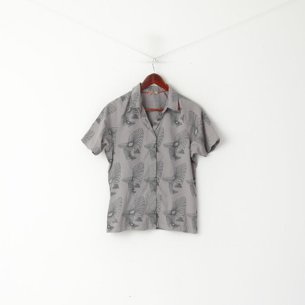 Mammut Camicia casual da donna L. Top da passeggio turistico vintage stampato in nylon grigio