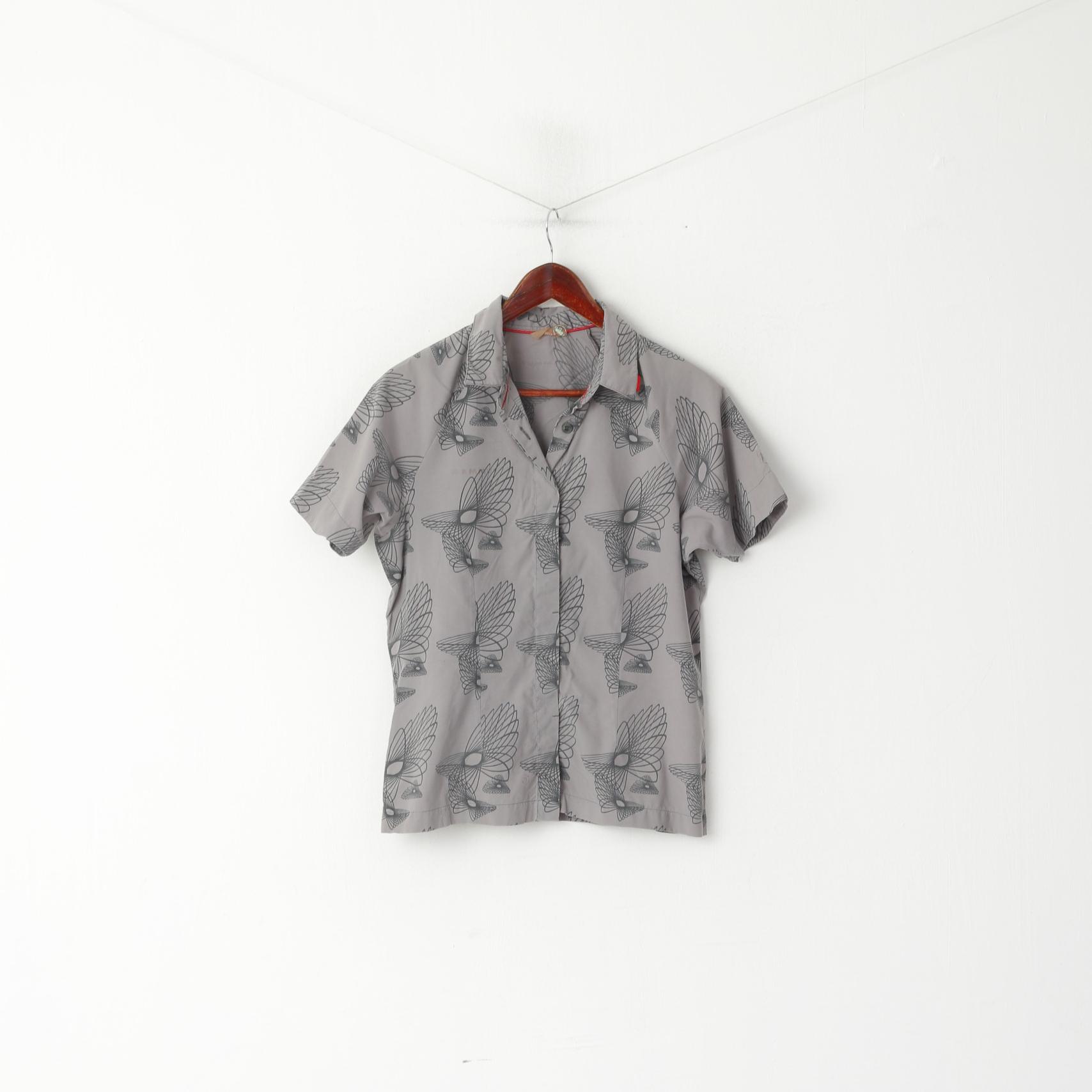 Mammut Camicia casual da donna L. Top da passeggio turistico vintage stampato in nylon grigio