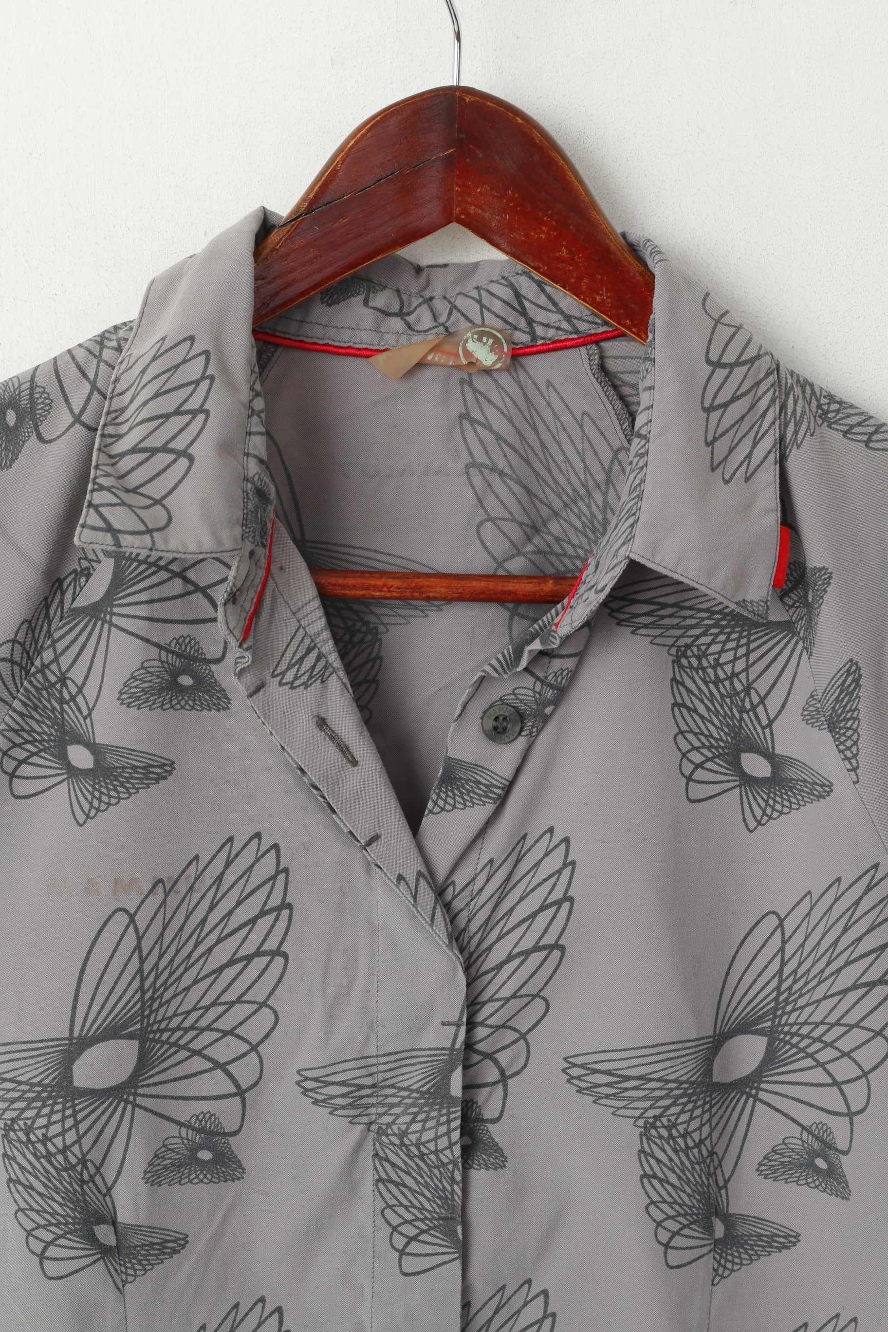 Mammut Camicia casual da donna L. Top da passeggio turistico vintage stampato in nylon grigio