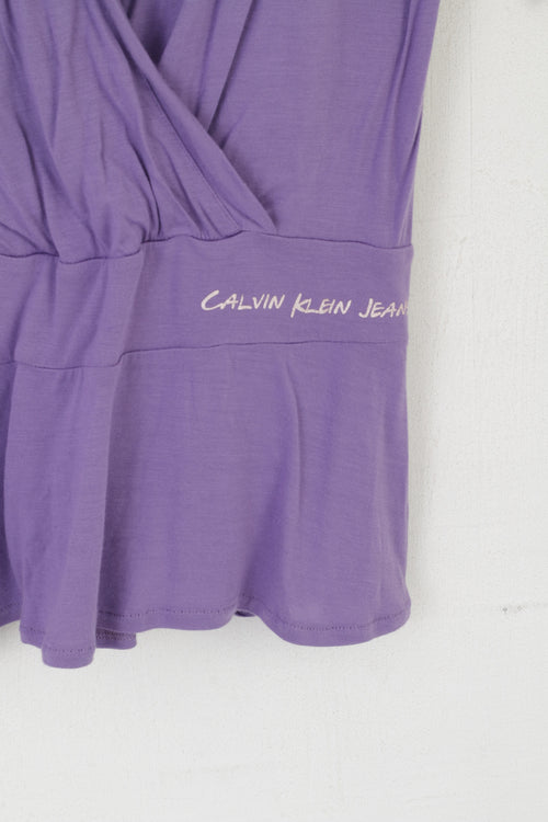 Calvin Klein Jeans Femme M Chemise Violet Stretch Tunique Sans Manches Haut Long
