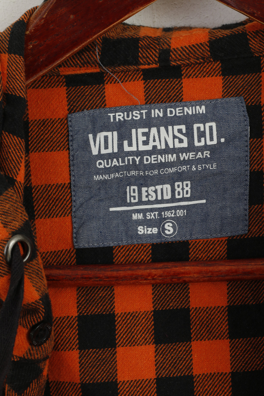 Voi Jeans Co. Men S Casual Shirt Orange Check Cotton hooded Long Sleeve Top