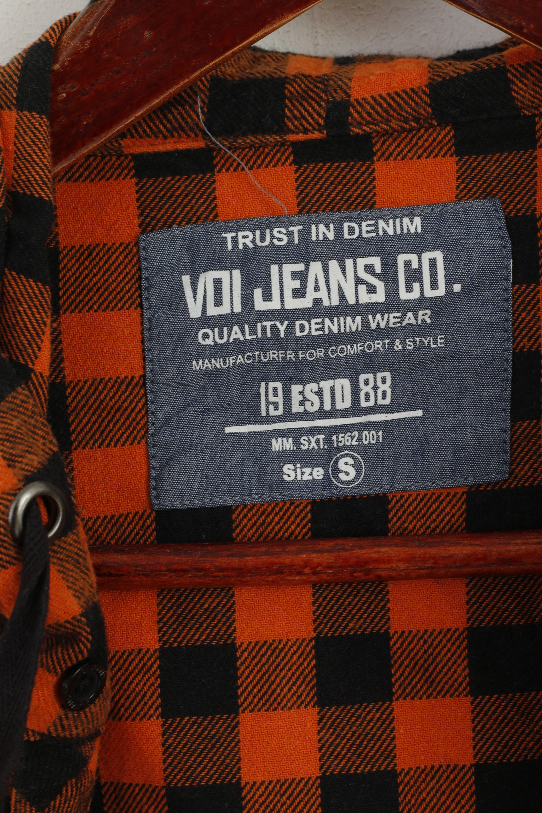 Voi Jeans Co. Men S Casual Shirt Orange Check Cotton hooded Long Sleeve Top