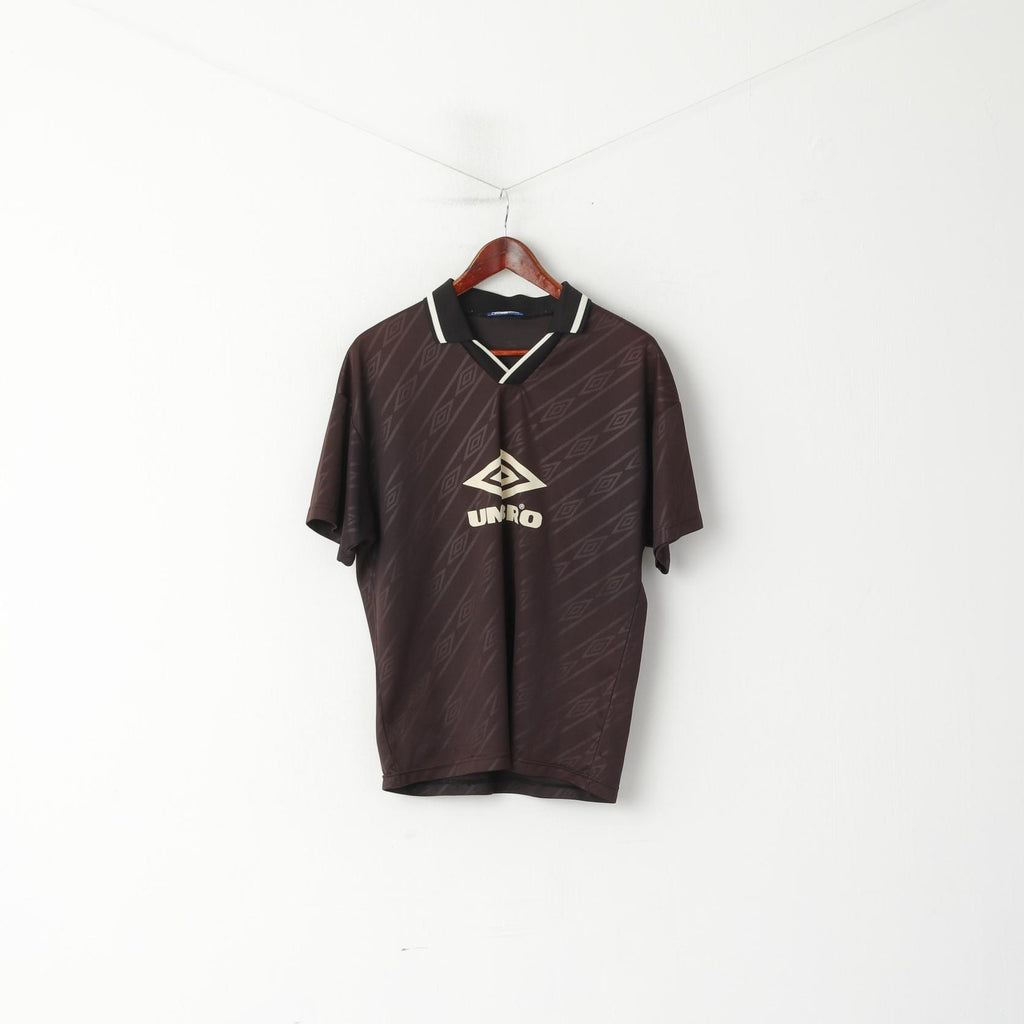 Polo Umbro da uomo M. Maglia da allenamento sportiva da calcio vintage a righe marroni lucide