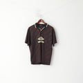 Umbro Men M Polo Shirt Brown Striped Shiny Vintage Sport Football Training Jersey Top
