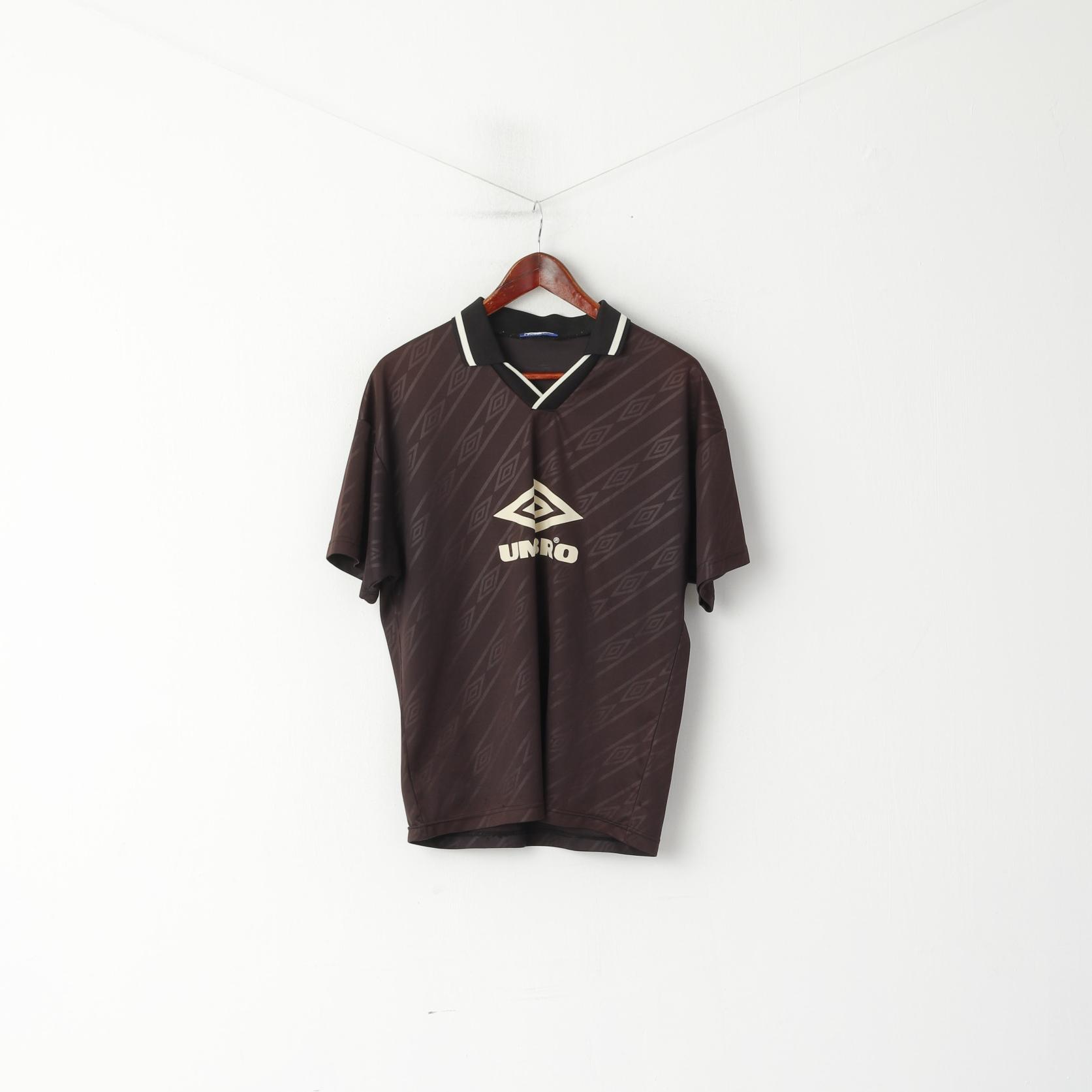 Polo Umbro da uomo M. Maglia da allenamento sportiva da calcio vintage a righe marroni lucide