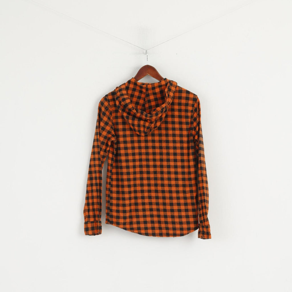 Voi Jeans Co. Men S Casual Shirt Orange Check Cotton hooded Long Sleeve Top