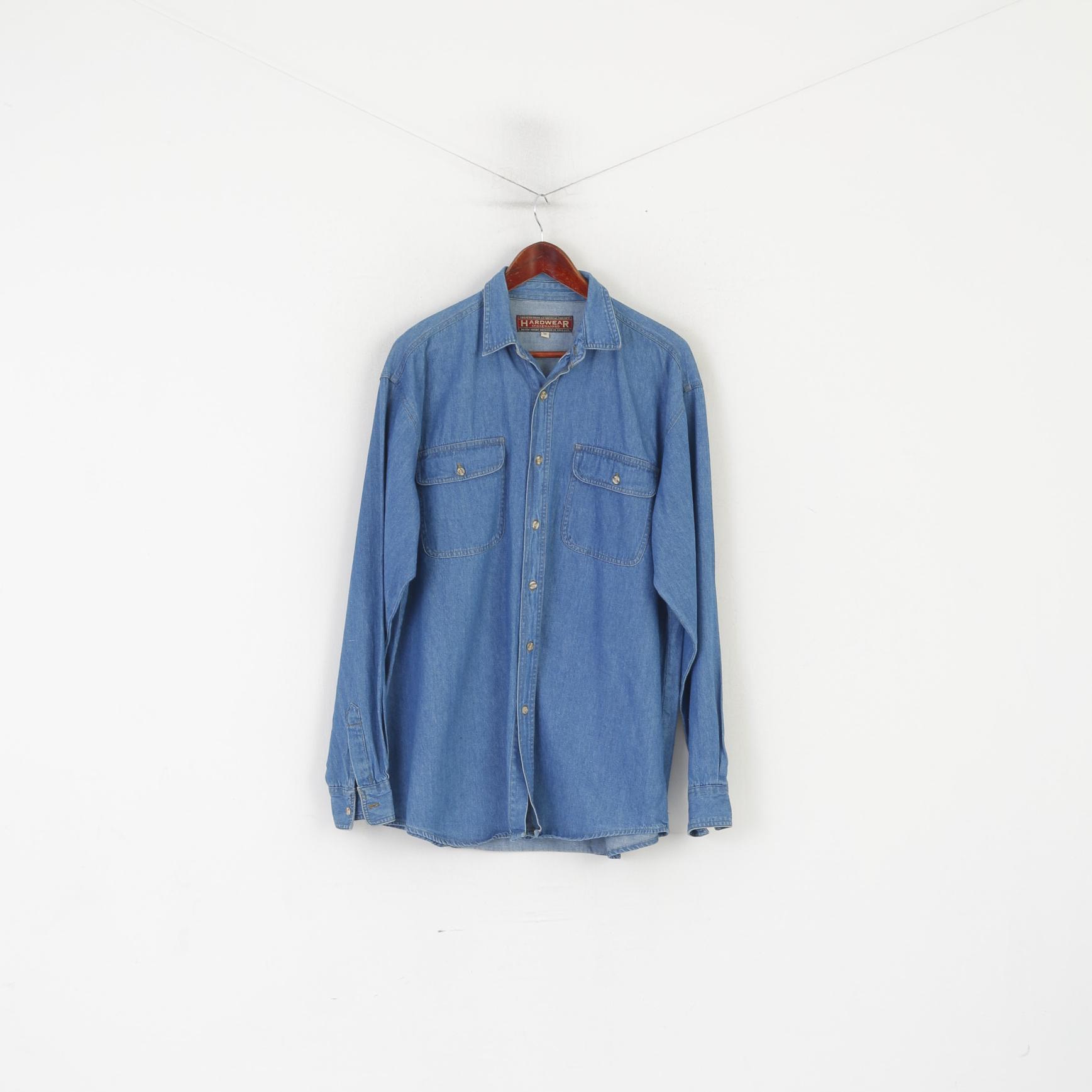 Hardwear Men M Casual Shirt Blue Vintage Jeans Denim Cotton England Long Sleeve Top