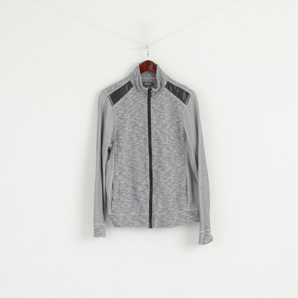 Kenneth Cole Reaction Women M Sweatshirt Grey Cotton Detailed Zip Up Top