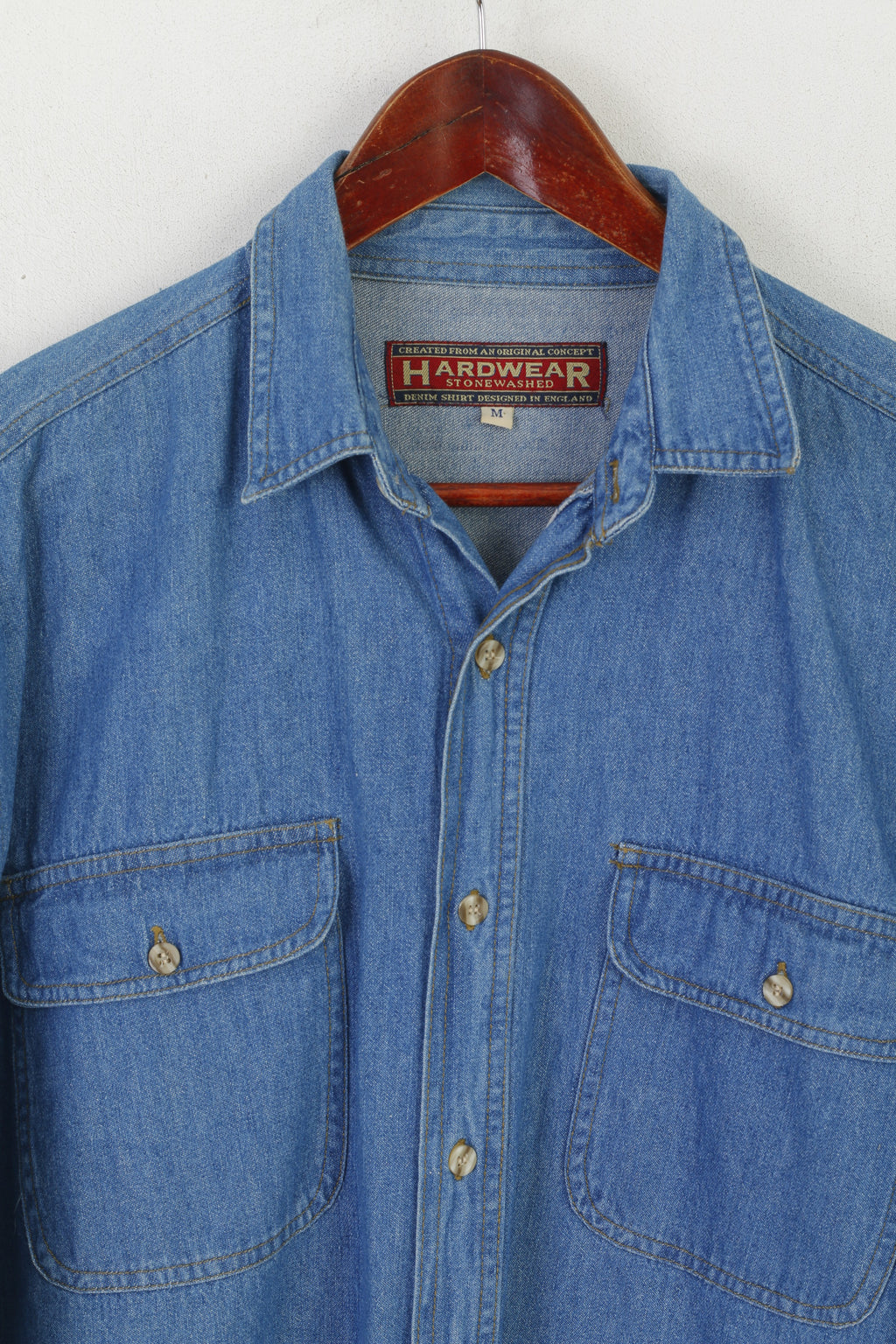 Hardwear Men M Casual Shirt Blue Vintage Jeans Denim Cotton England Long Sleeve Top