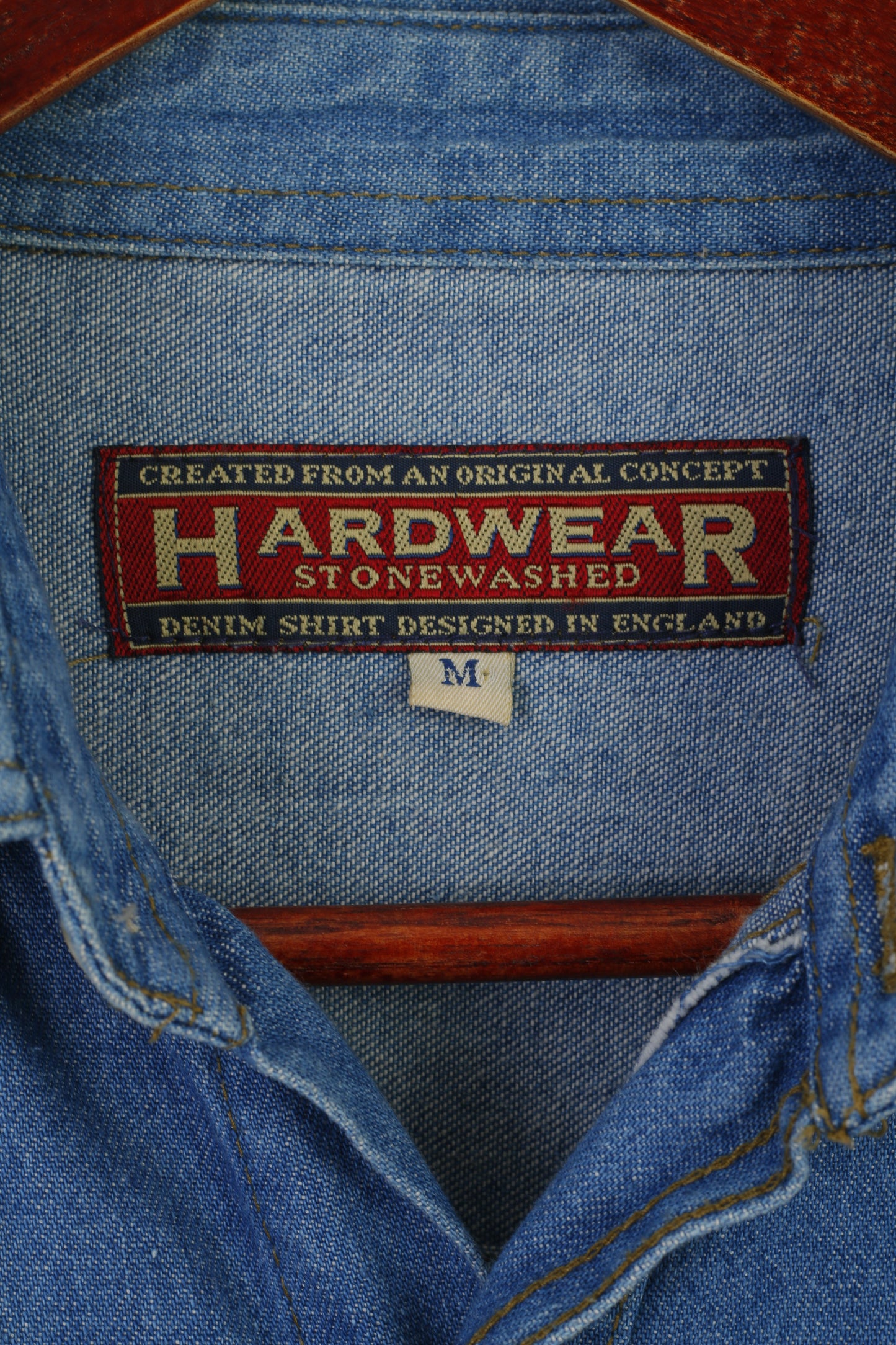 Hardwear Men M Casual Shirt Blue Vintage Jeans Denim Cotton England Long Sleeve Top