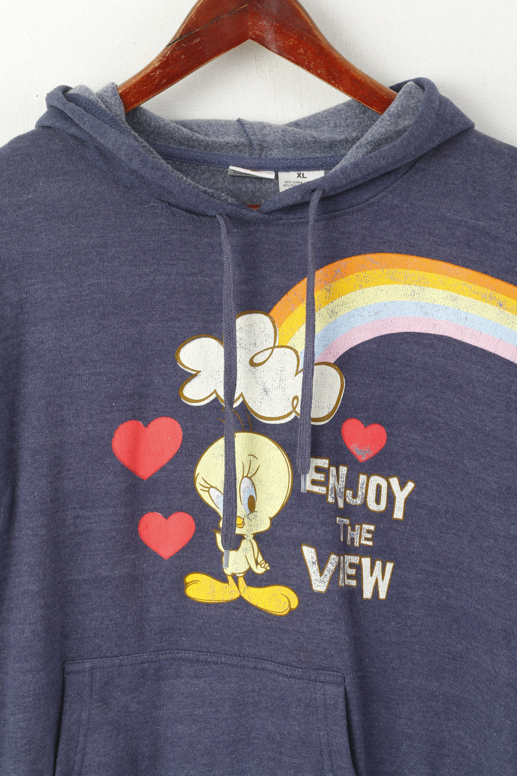 Looney Tunes Women XL Sweatshirt Blue Cotton Tweety Vintage Hooded Top