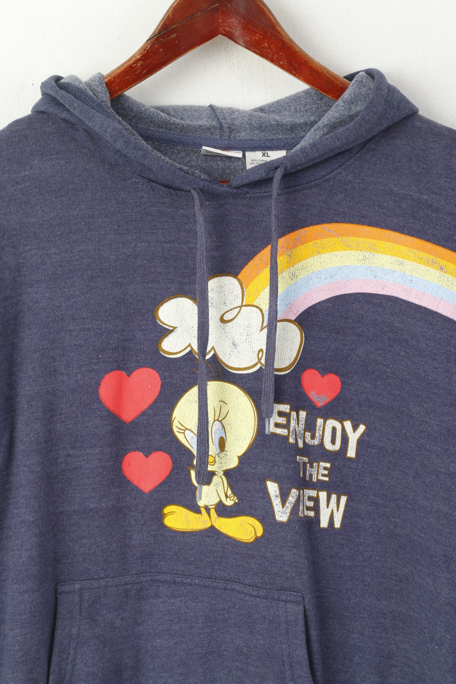 Looney Tunes Women XL Sweatshirt Blue Cotton Tweety Vintage Hooded Top