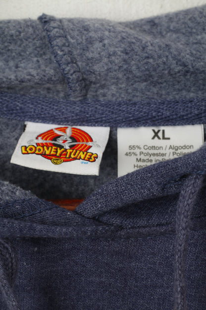 Looney Tunes Women XL Sweatshirt Blue Cotton Tweety Vintage Hooded Top