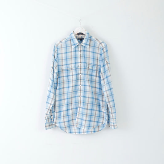 GANT Mens Casual Shirt L Long Sleeve Blue Cotton Checked Fitted