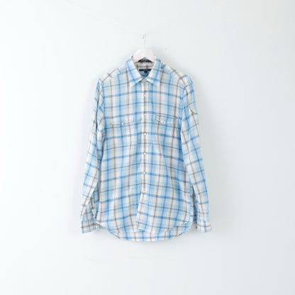 GANT Mens Casual Shirt L Long Sleeve Blue Cotton Checked Fitted