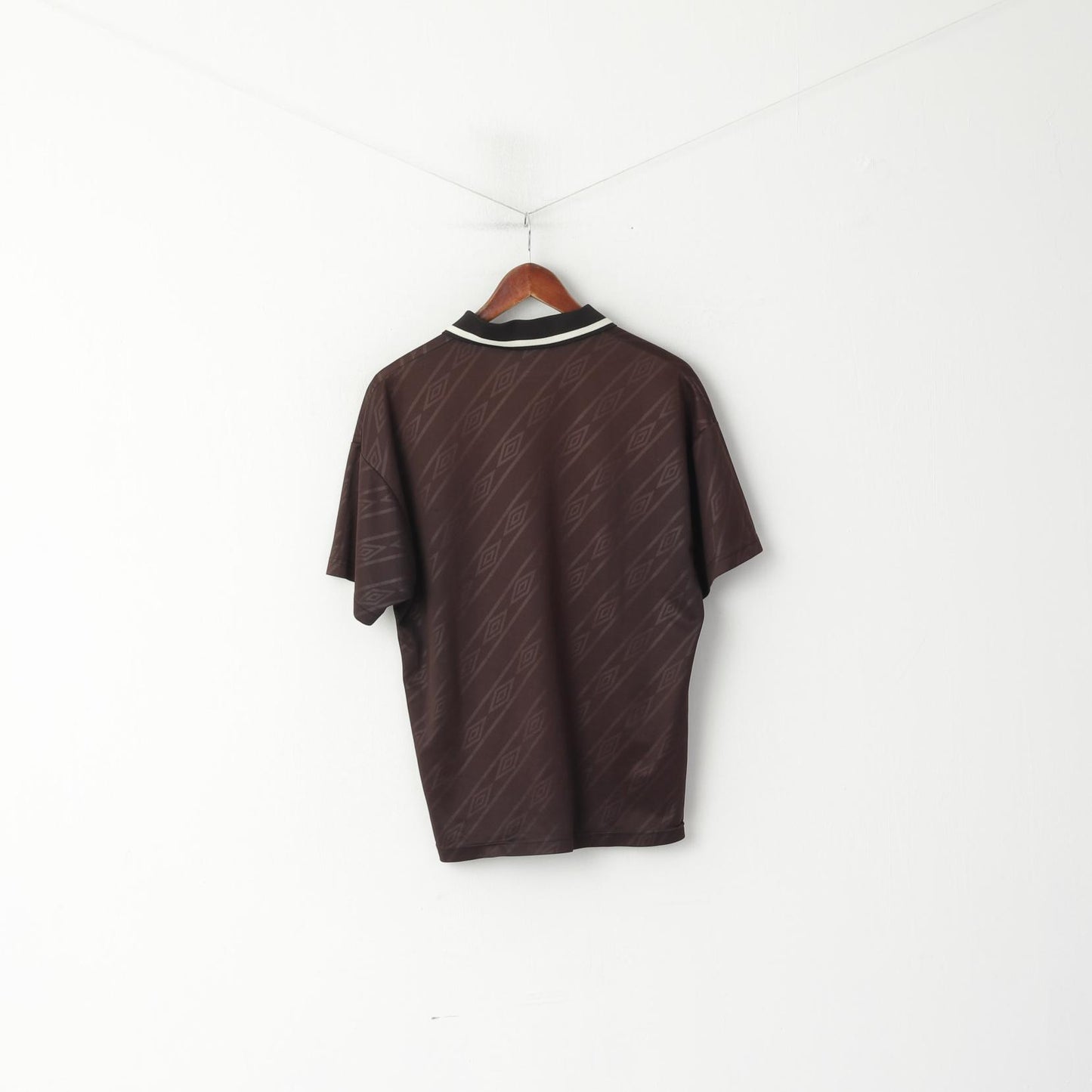 Umbro Men M Polo Shirt Brown Striped Shiny Vintage Sport Football Training Jersey Top