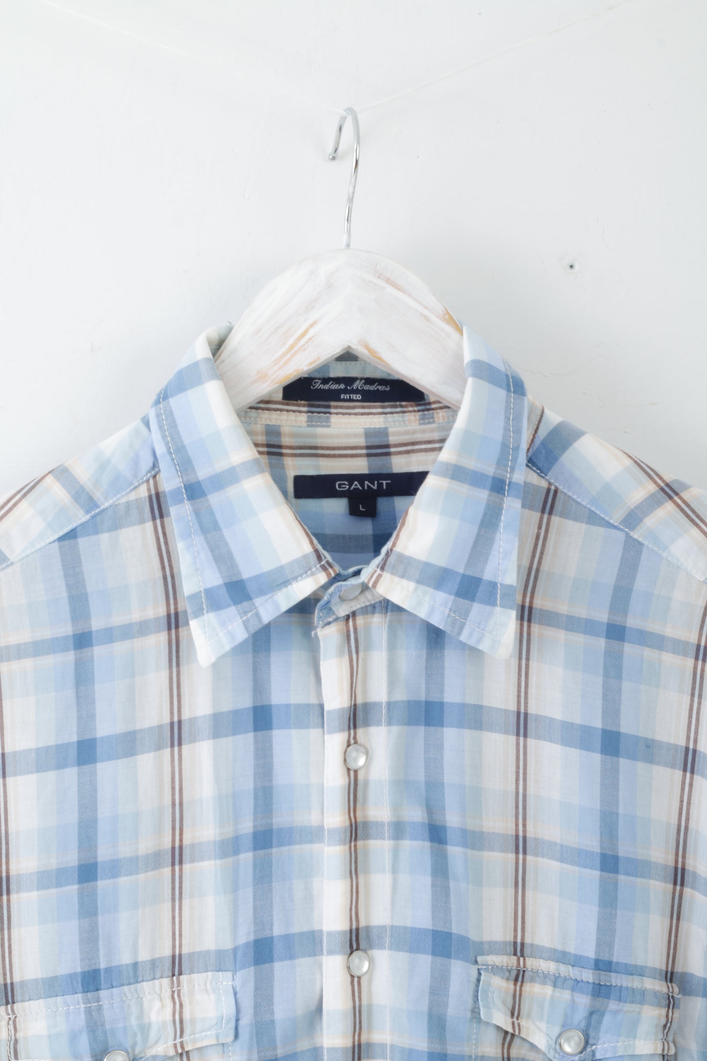 GANT Mens Casual Shirt L Long Sleeve Blue Cotton Checked Fitted