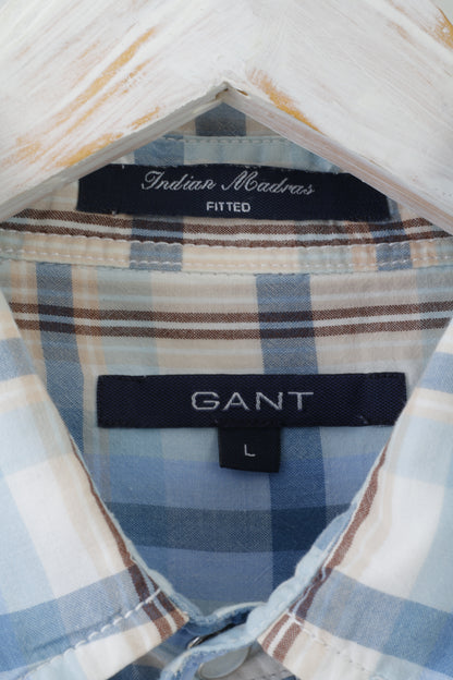 GANT Mens Casual Shirt L Long Sleeve Blue Cotton Checked Fitted