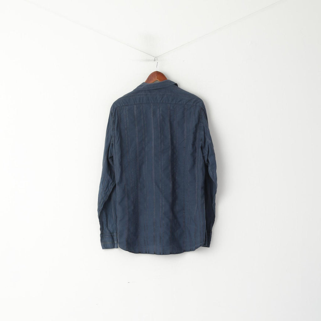 Hugo Boss Camicia casual da uomo M. Top a maniche lunghe slim fit con colletto button down a righe blu scuro