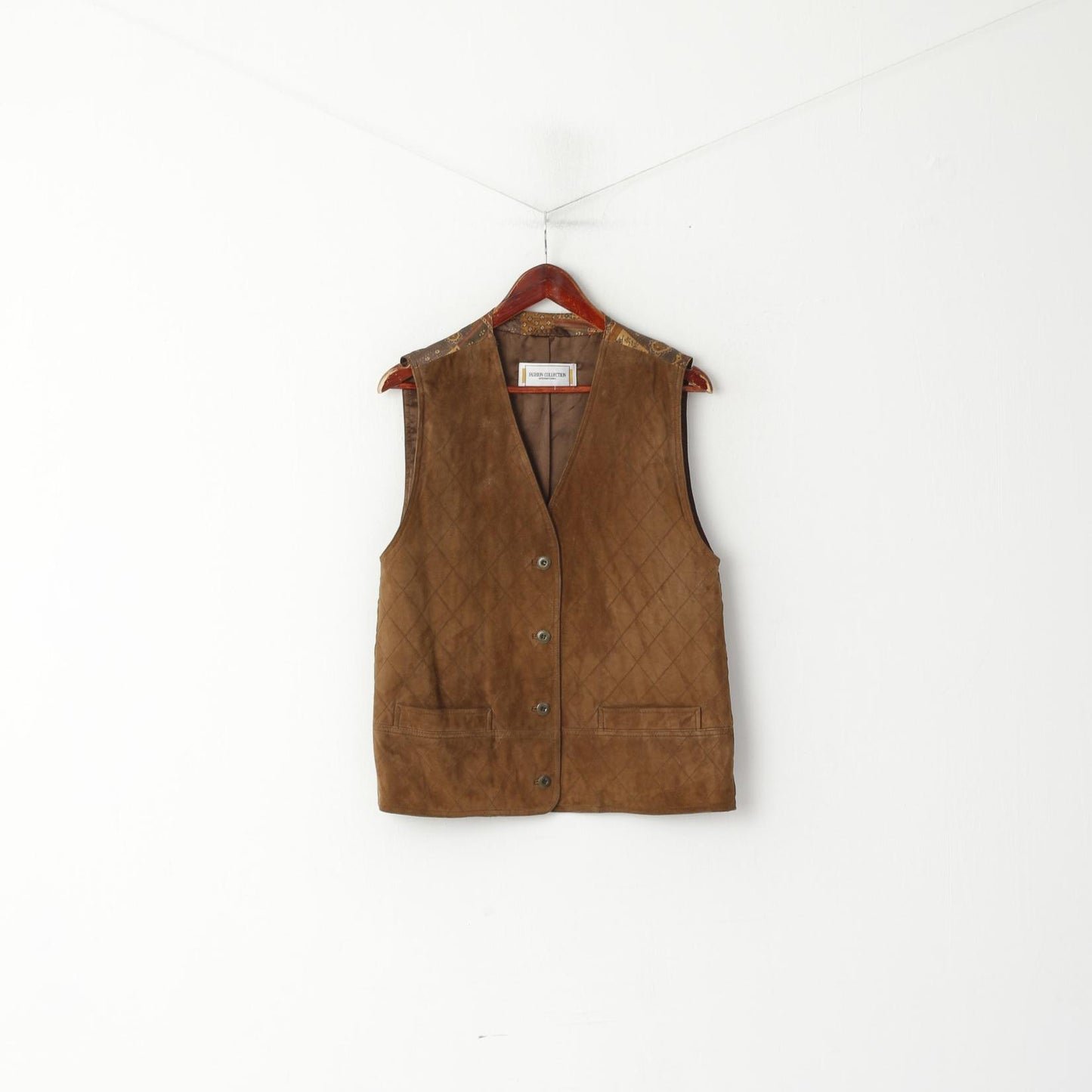 Fashion Collection International Women 14 42 Waistcoat Brown Leather Vintage Vest Top