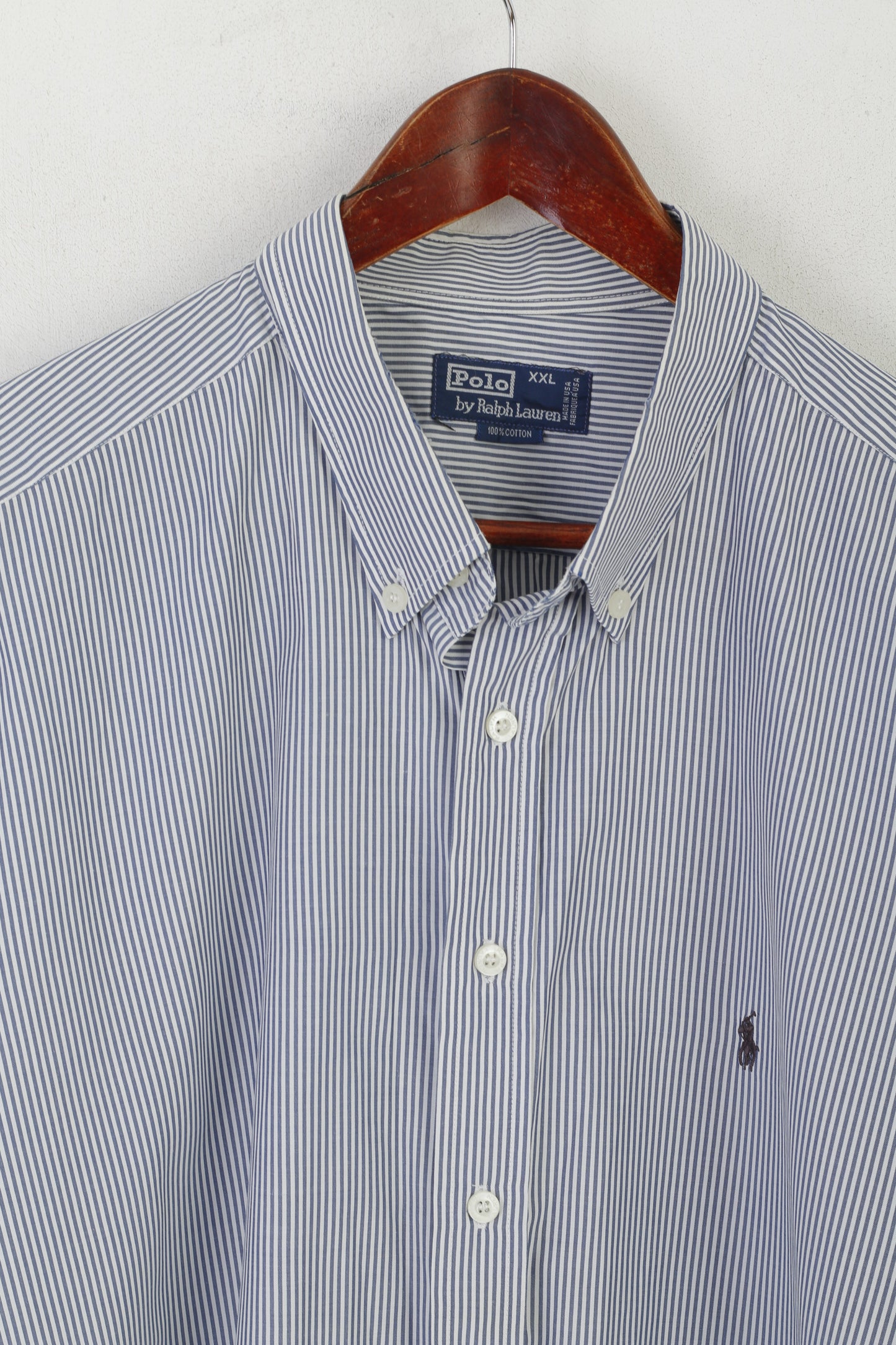 Polo by Ralph Lauren Men XXL Casual Shirt Blue Cotton Striped Long Sleeve Top