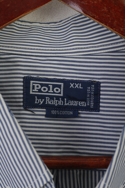 Polo by Ralph Lauren Men XXL Casual Shirt Blue Cotton Striped Long Sleeve Top