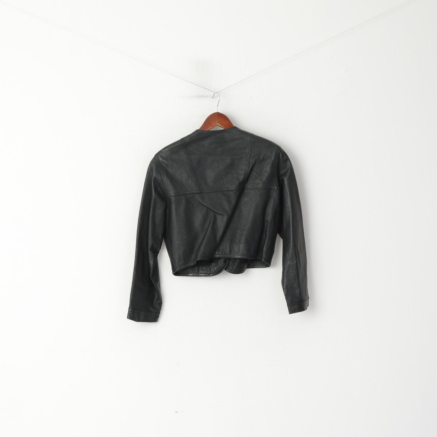 Clever Made For You Women 36 S Cropped Jacket Black Leather Shoulder Pads Top