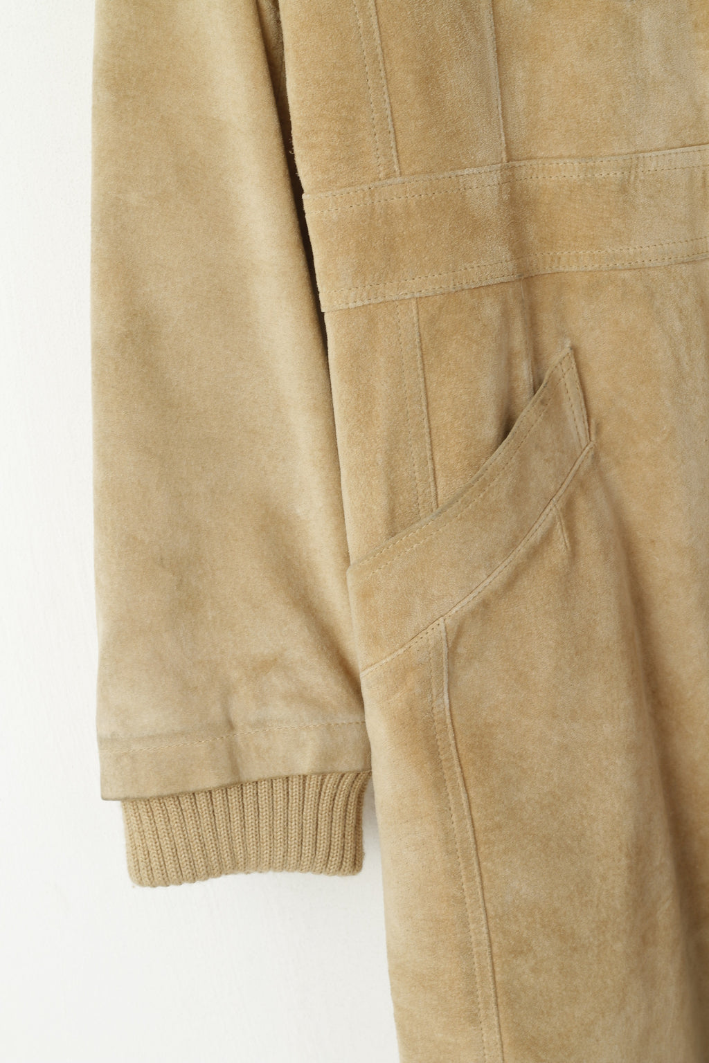 SAKI Cappotto da donna 38 S Cappotto in pelle scamosciata beige con cerniera intera Casual vintage con colletto alla coreana