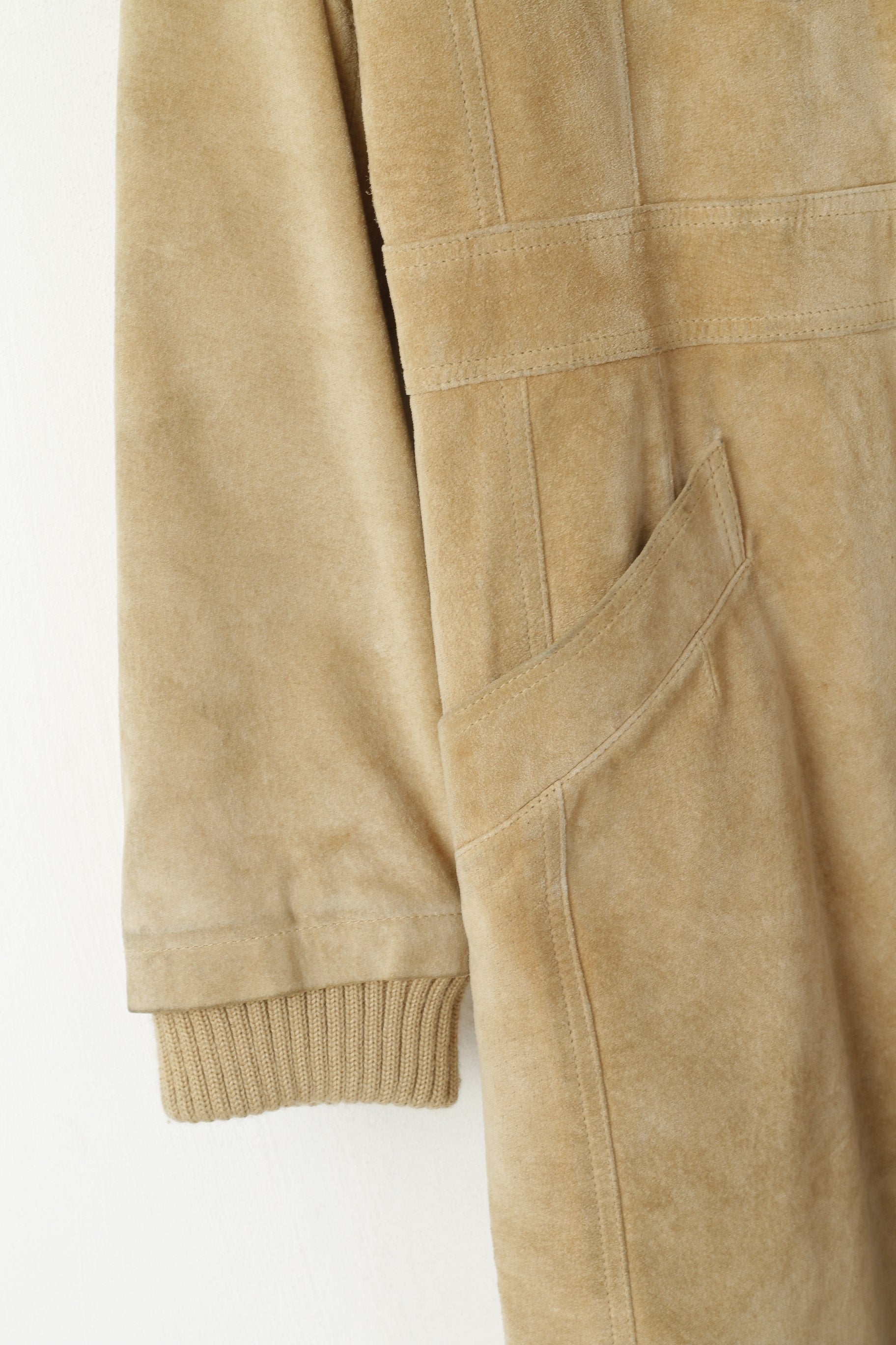 SAKI Cappotto da donna 38 S Cappotto in pelle scamosciata beige con cerniera intera Casual vintage con colletto alla coreana