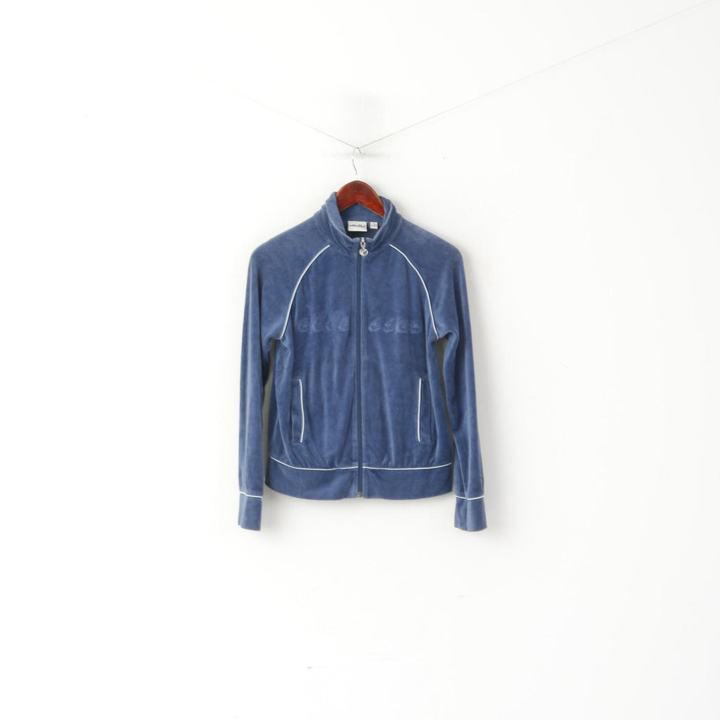 Ellesse femmes 12 S sweat bleu coton velours pleine fermeture éclair haut court