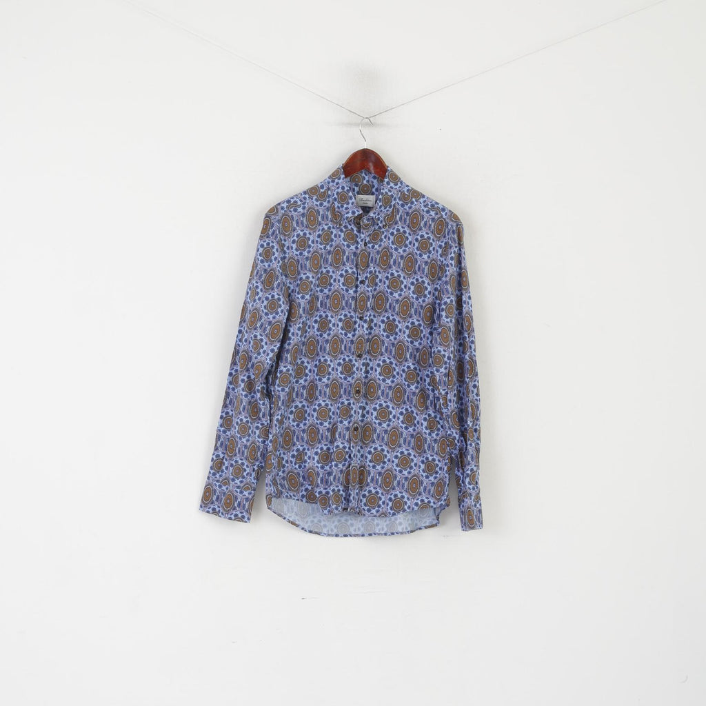 Stenstroms Men 16.5 42 M Casual Shirt Blue Cotton Slimline Printed Long Sleeve Top