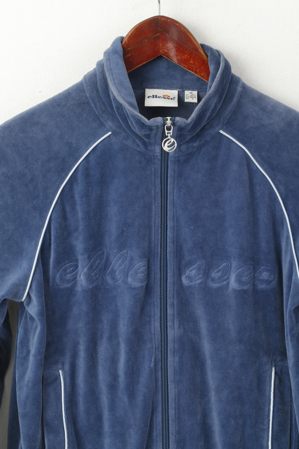 Ellesse femmes 12 S sweat bleu coton velours pleine fermeture éclair haut court