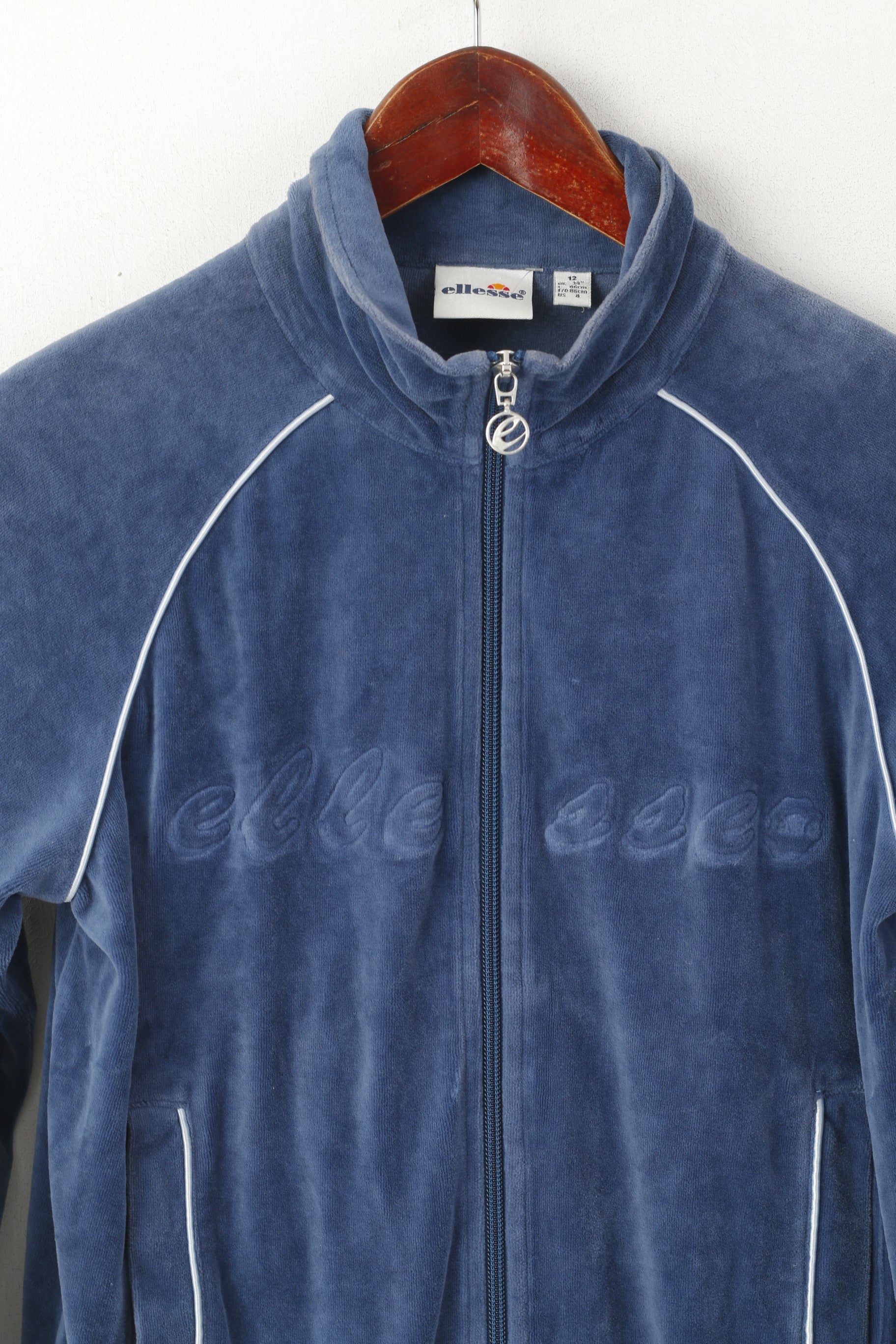 Ellesse Donna 12 S Felpa Top corto in velluto di cotone blu con cerniera intera