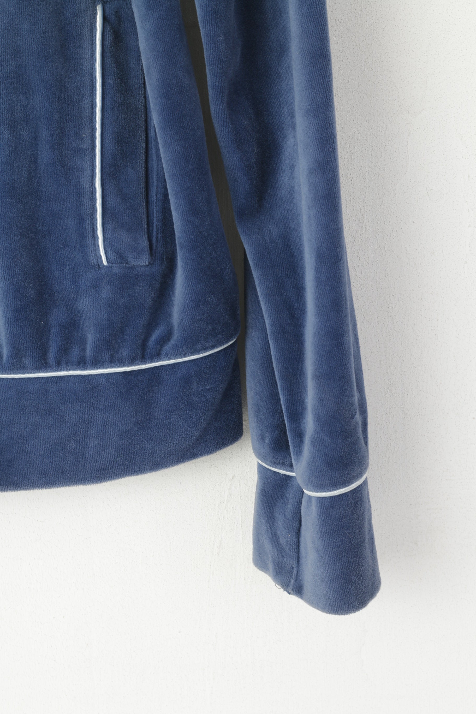 Ellesse Donna 12 S Felpa Top corto in velluto di cotone blu con cerniera intera