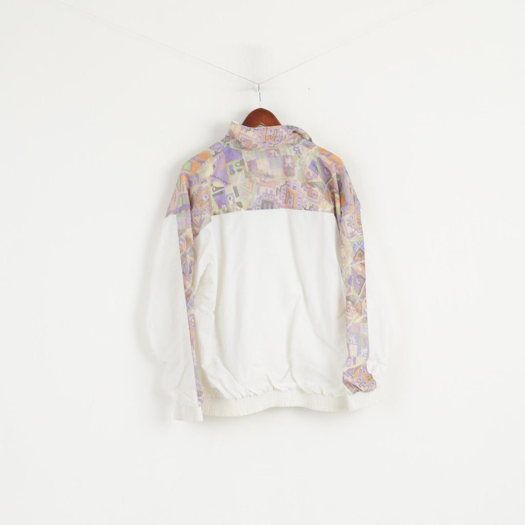 Giorgio Vincenzo Men L Jacket White Vintage Printed Nylon Full Zipper Bomber Top