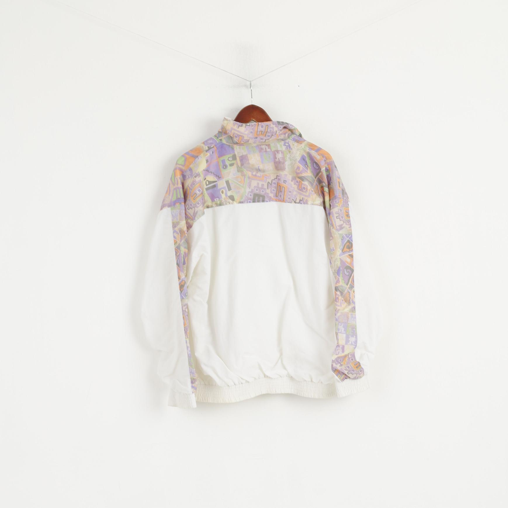 Giorgio Vincenzo Men L Jacket White Vintage Printed Nylon Full Zipper Bomber Top