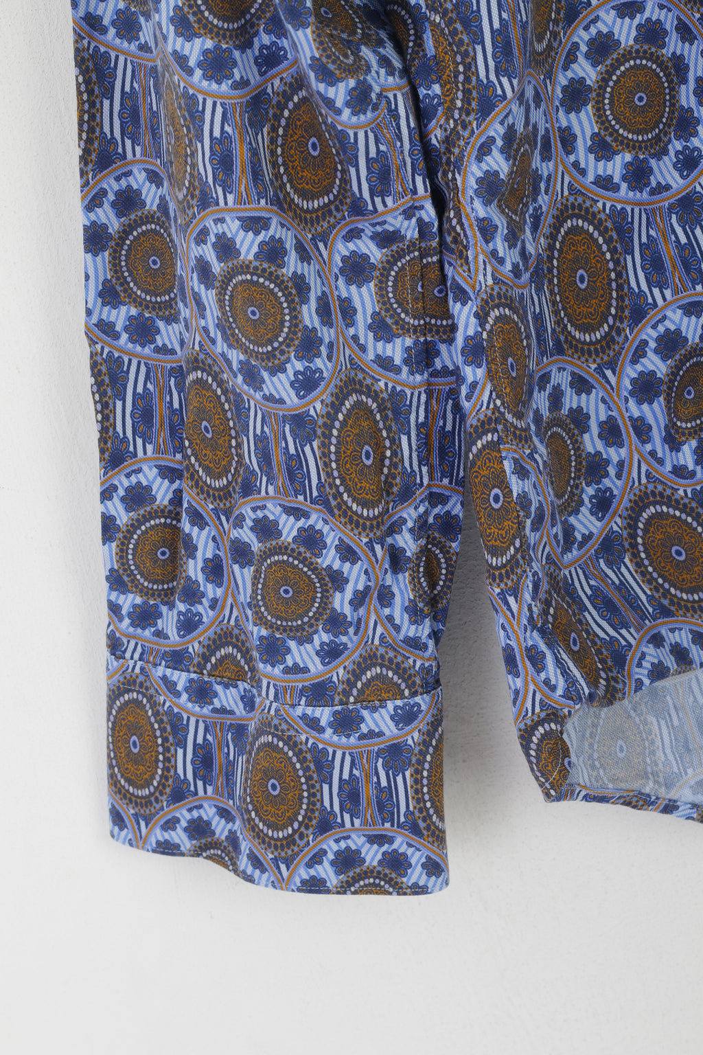 Stenstroms Men 16.5 42 M Casual Shirt Blue Cotton Slimline Printed Long Sleeve Top