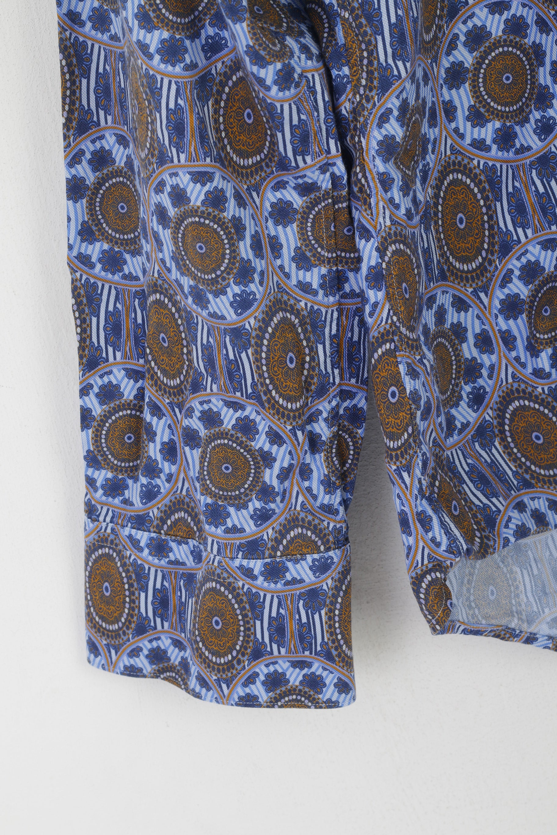 Stenstroms Men 16.5 42 M Casual Shirt Blue Cotton Slimline Printed Long Sleeve Top