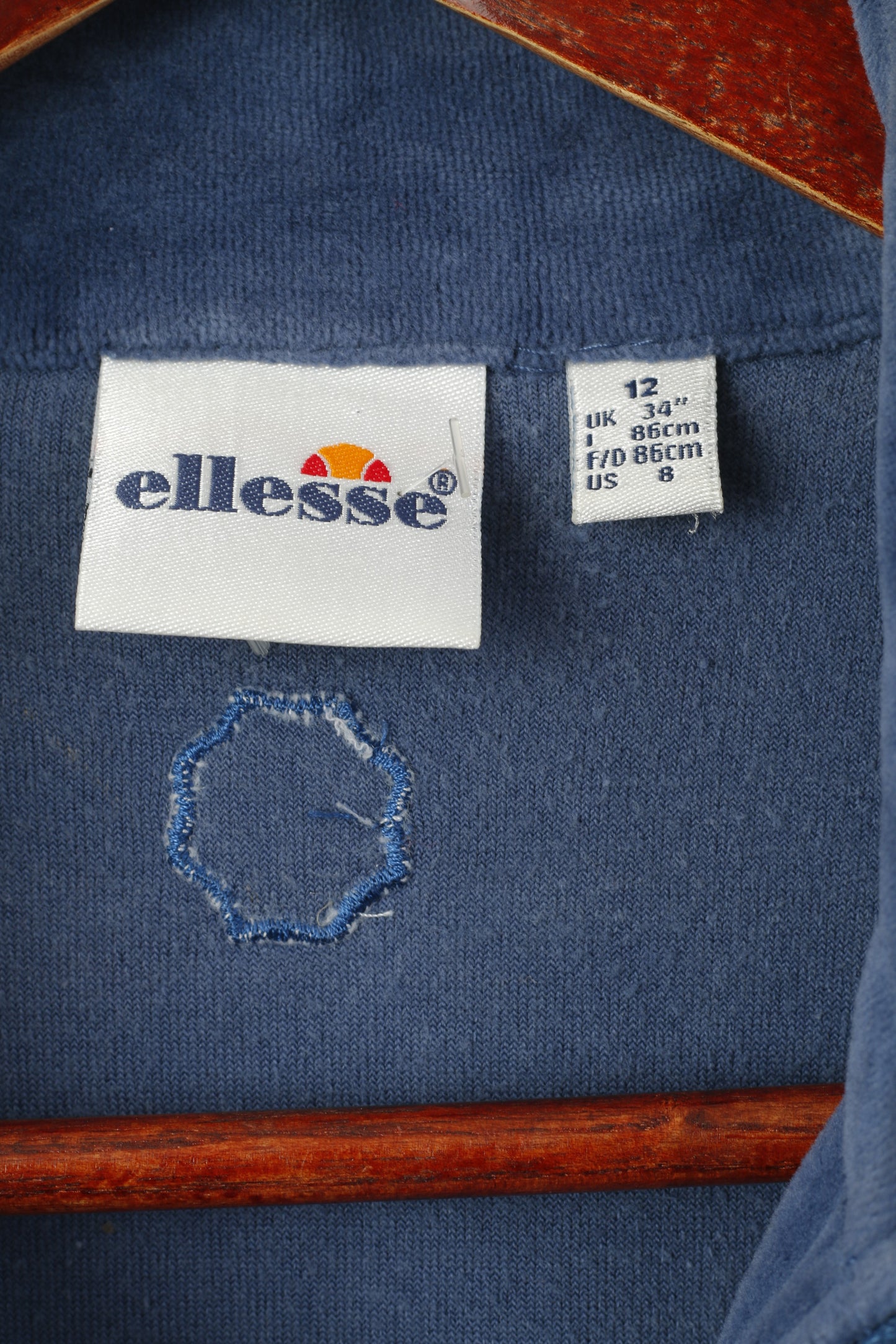 Ellesse Women 12 S Sweatshirt Blue Cotton Velvet Full Zipper Cropped Top