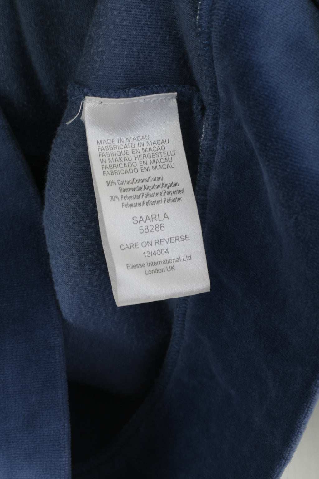 Ellesse femmes 12 S sweat bleu coton velours pleine fermeture éclair haut court