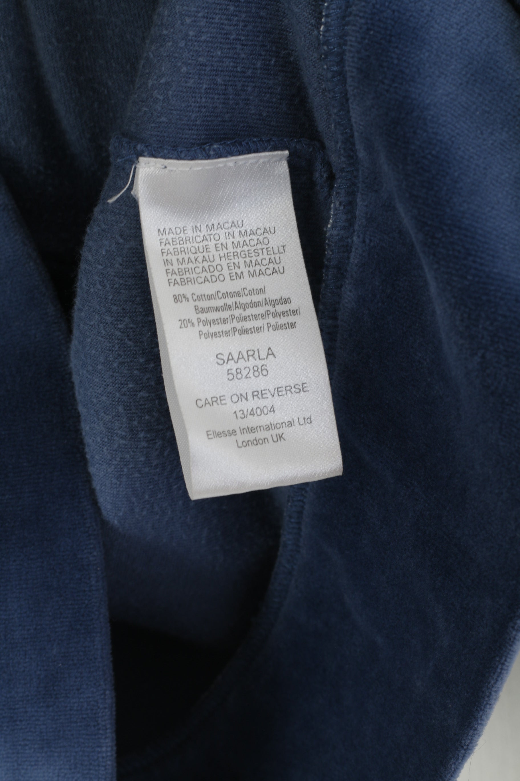 Ellesse Donna 12 S Felpa Top corto in velluto di cotone blu con cerniera intera