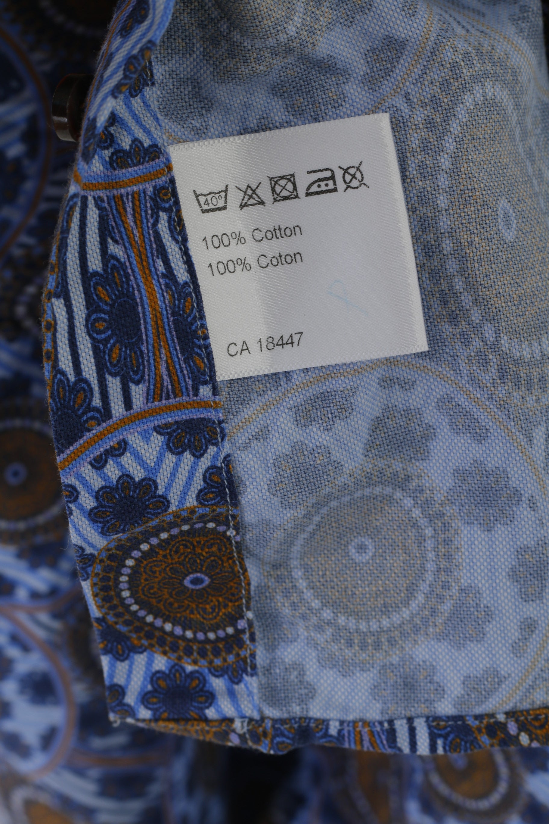 Stenstroms Men 16.5 42 M Casual Shirt Blue Cotton Slimline Printed Long Sleeve Top