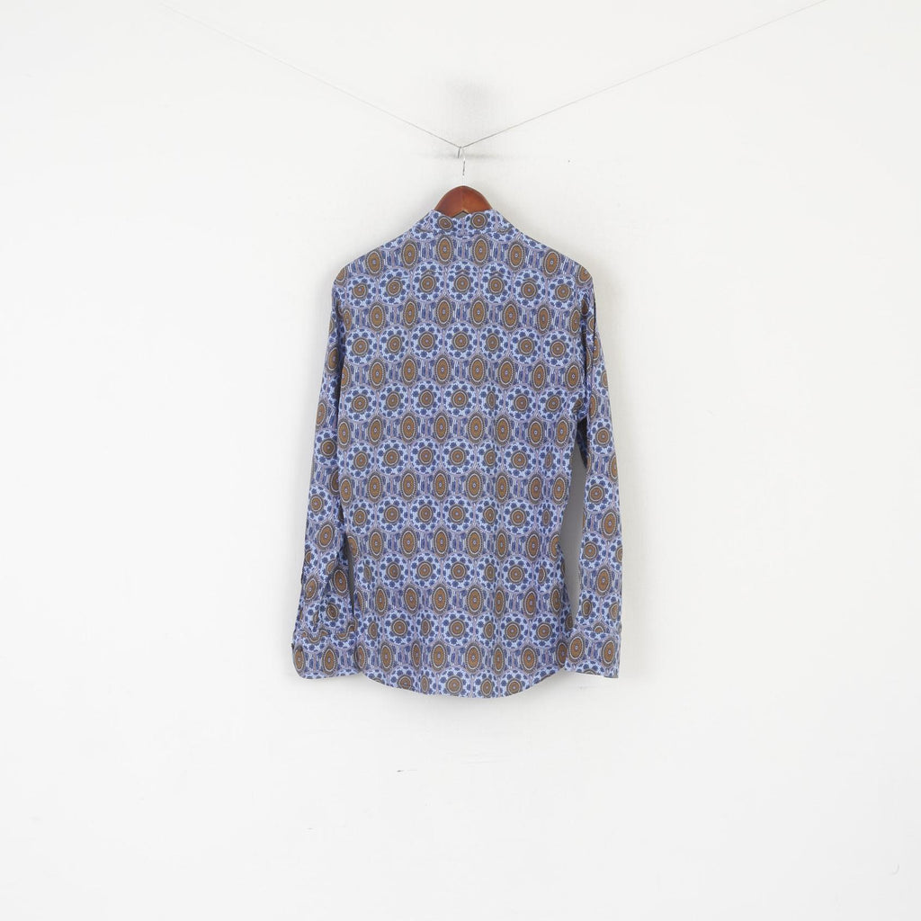 Stenstroms Men 16.5 42 M Casual Shirt Blue Cotton Slimline Printed Long Sleeve Top